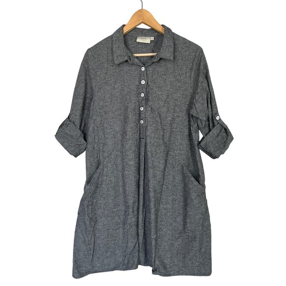 INAE Collection Button Front Long Tab Sleeve Lagenlook Artsy Shirt Dress Size M - Picture 1 of 10